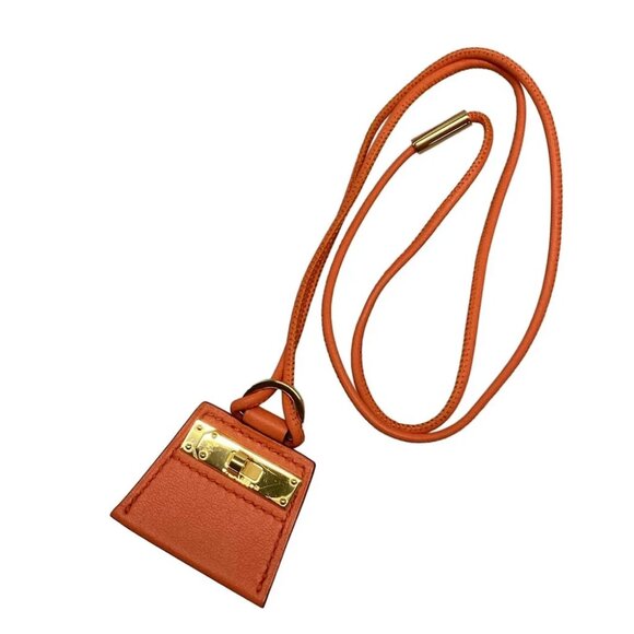 Auth HERMES Monpetitkelly PM Orange Poppy Veau Swift Bag Charm - Picture 1 of 6